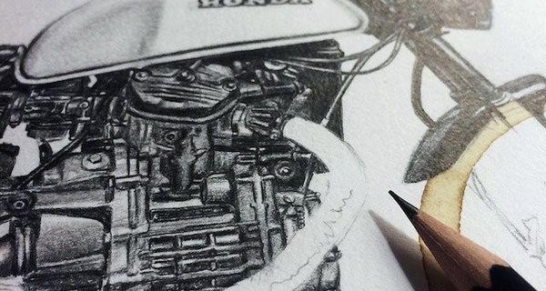 Калифорнийский художник рисует мотоциклы и автомобили с помощью чашки кофе