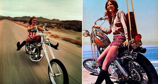 20 винтажных фото девчонок в коротеньких шортах на крутых мотоциклах