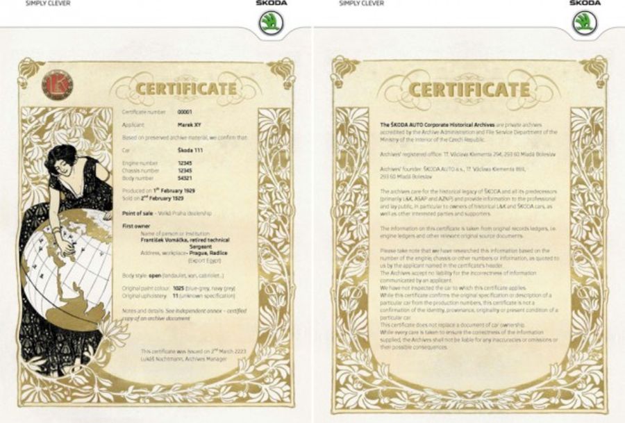 Un certificat de naissance pour les Skoda historiques