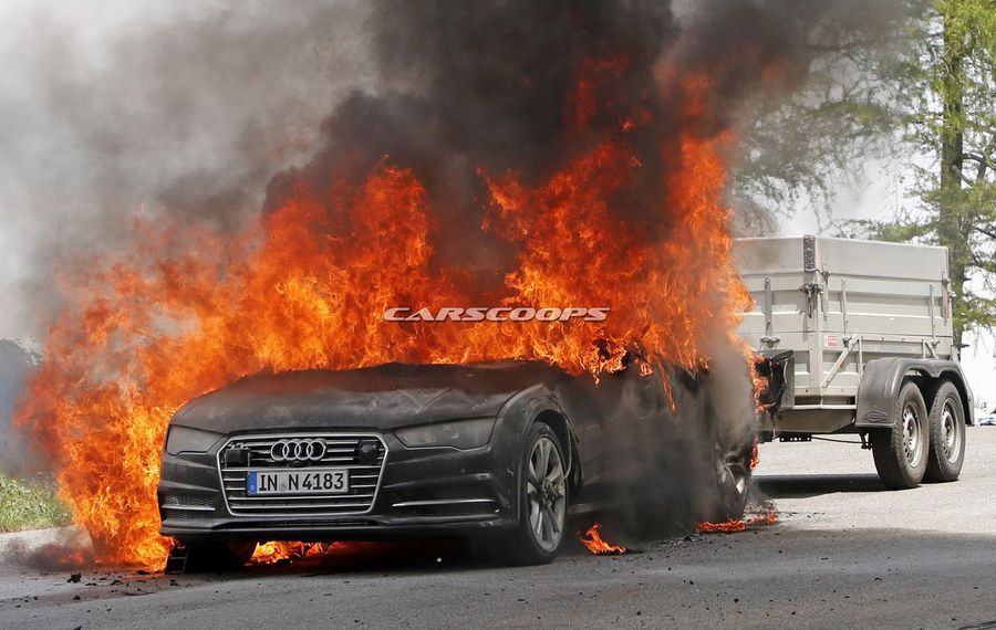 Новейший прототип Audi A7 2019 сгорел на тестах в Альпах