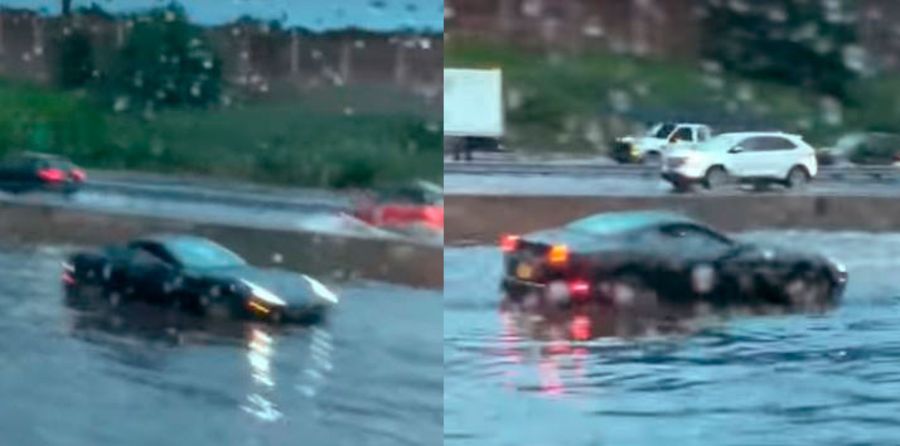 Ferrari California получил гидроудар во время наводнения на трассе