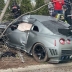 Горе-водитель уничтожил Nissan GT-R с обвесом за 2 млн рублей, попытавшись эффектно уехать с автошоу