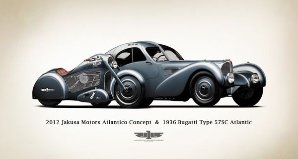 Jakusa Design показал как бы мог выглядеть мотоцикл в стиле купе Bugatti Type 57SC Atlantic