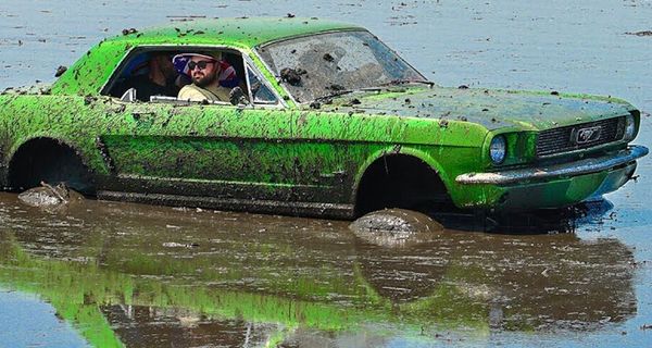 Посмотрите, как блогеры утопили модифицированный Мустанг в огромном болоте