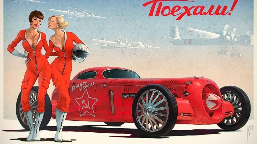 Автомобили Waldemar Motoren и девушки в стиле пин-ап в работах тверского иллюстратора 